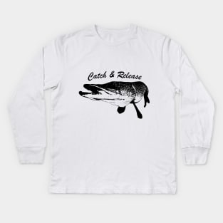 Catch and Release Series, Pike, Black color Kids Long Sleeve T-Shirt